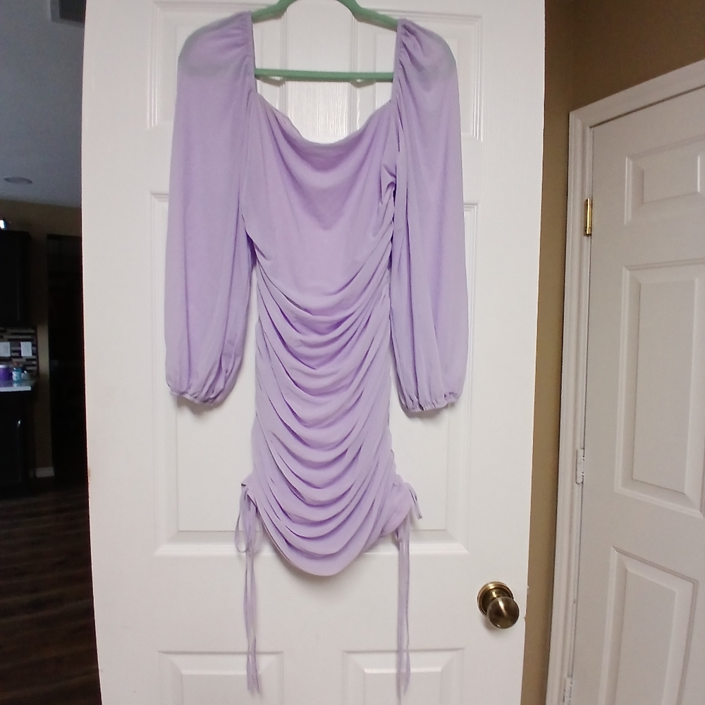 🖤MECALA Lantern Long Sleeve Bodycon Mini Dress With Drawstring Ruched - Size XL